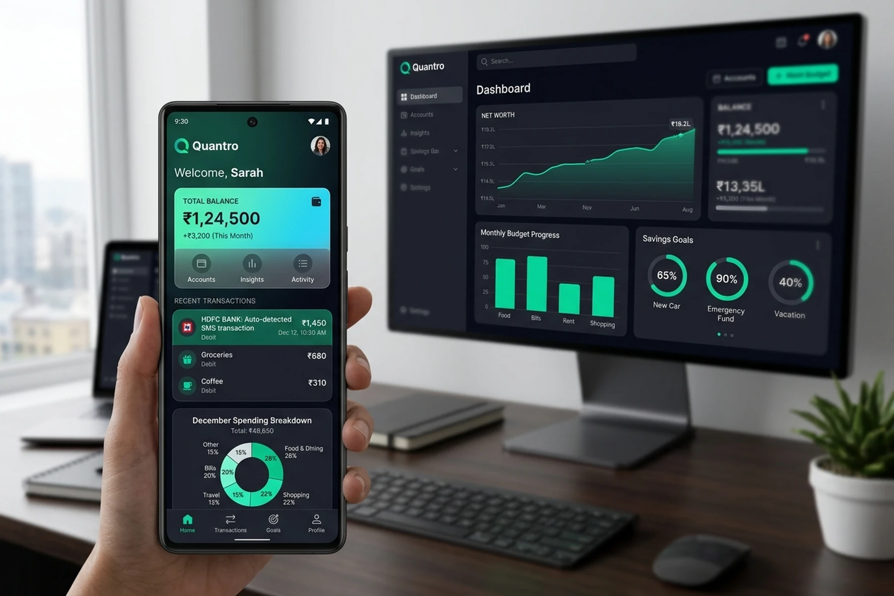Quantro Smart Finance Manager cross-platform Android and Web dashboard