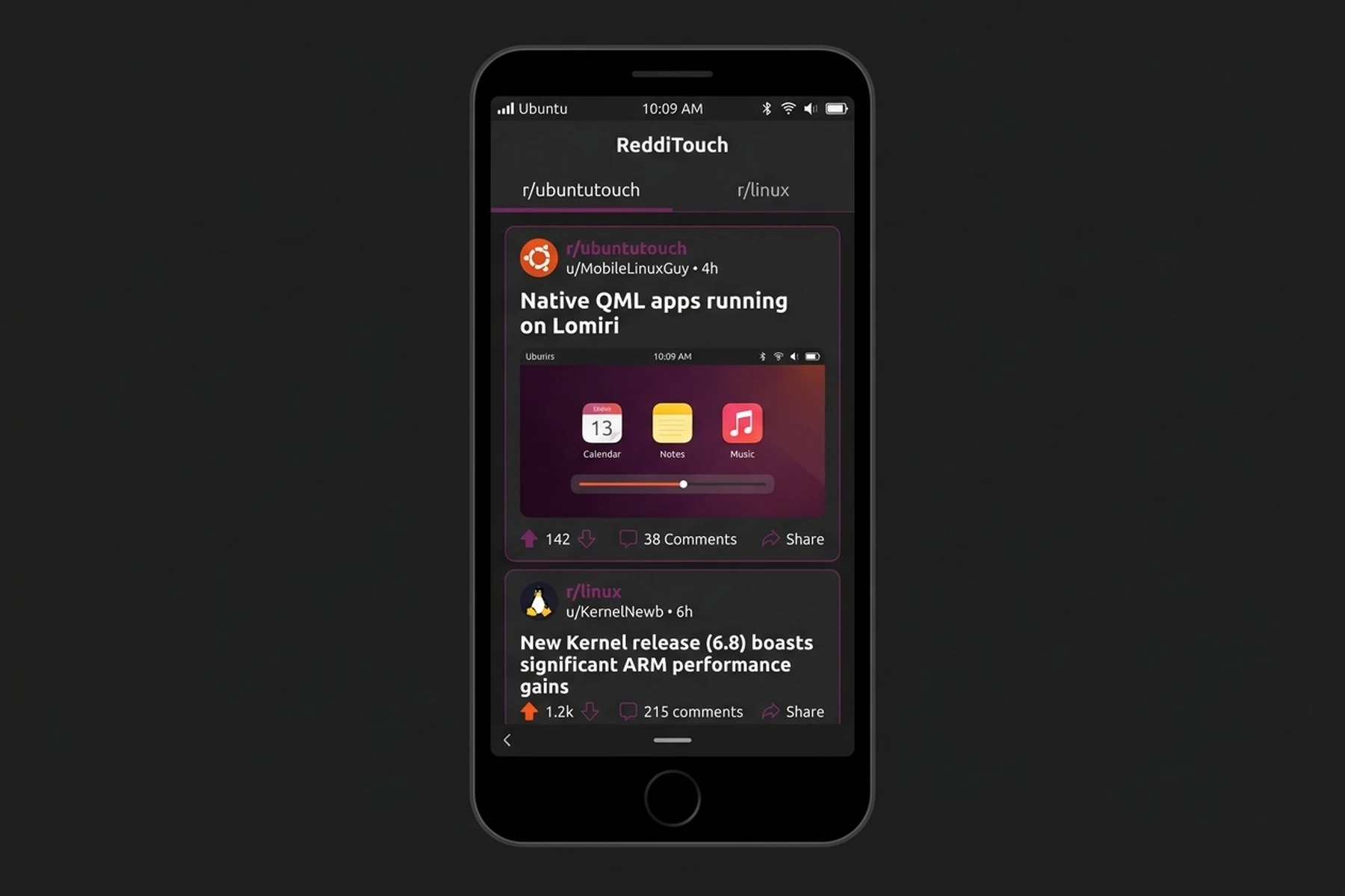 Native Reddit client interface for Ubuntu Touch Linux phone
